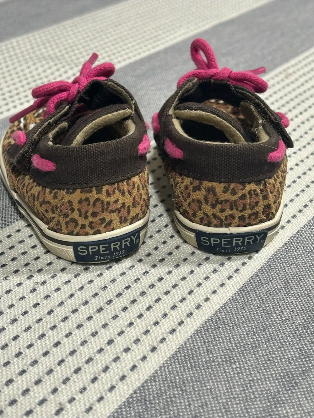 Infant Sperry Leopard Print Boat Shoes with Pink Accents